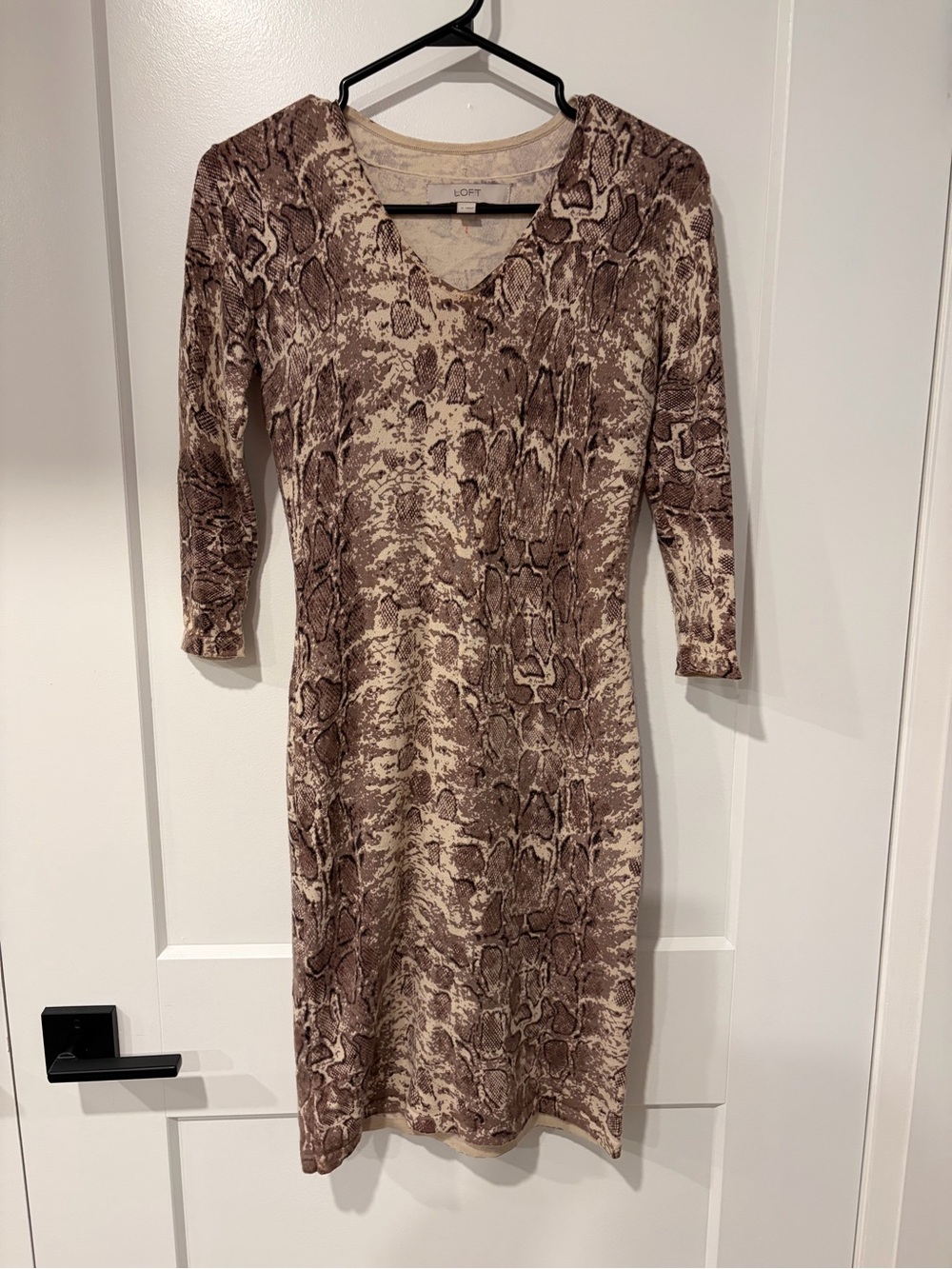 LOFT Animal Print Midi Dress in Brown & Beige Size Small